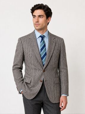 Eagle Clothes Harris Tweed Blazer Men 42L Brown 100% Wool Herringbone Sport Coat